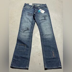 Trendy Blue Flare Jeans with Studded Details